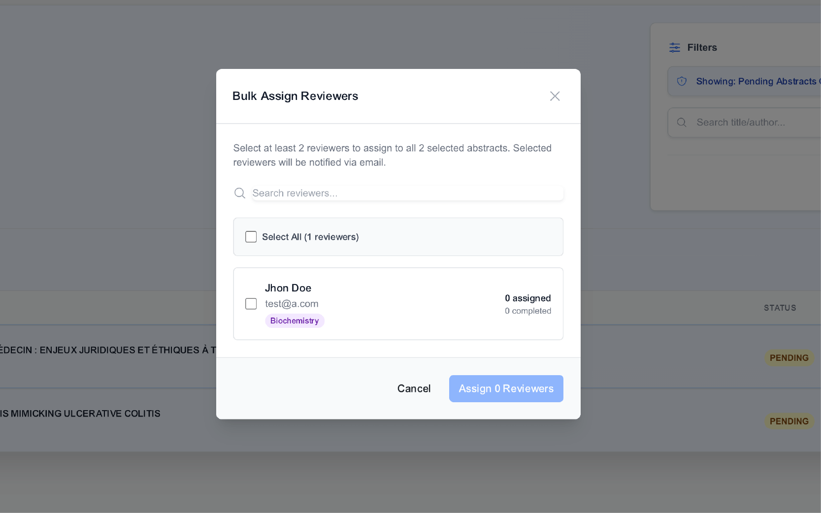 Interface d'assignation des reviewers AbstractFlow